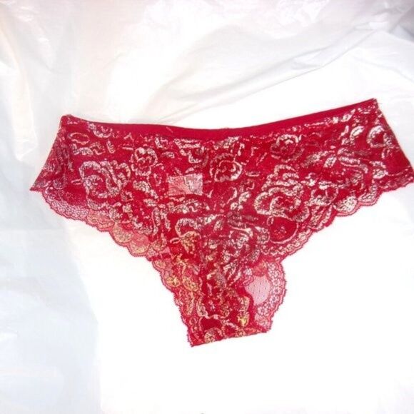 Youmita 36B Chili Pepper Metallic Lace Strappy Bra & Medium Lace Hipster NWT - Picture 9 of 10